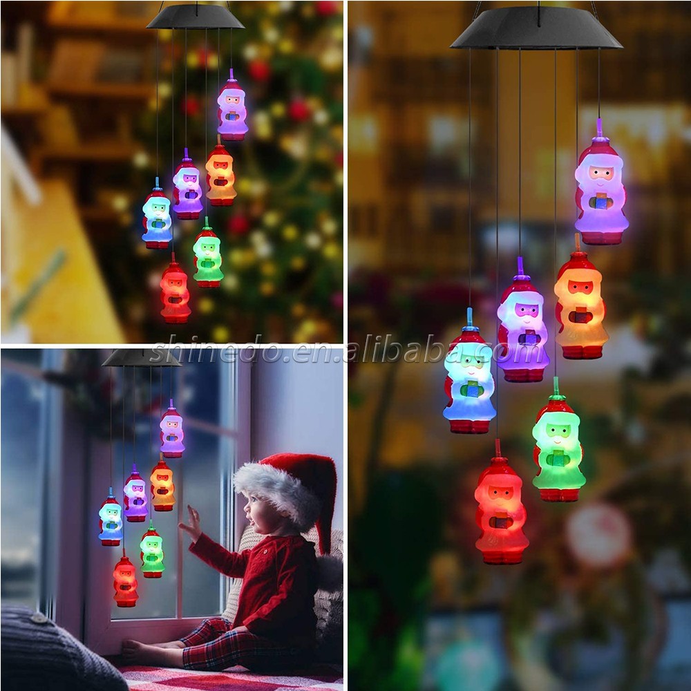 Solar Christmas Wind Chimes, Color Changing Santa Claus, Outdoor Christmas Decorations Solar Wind Chimes