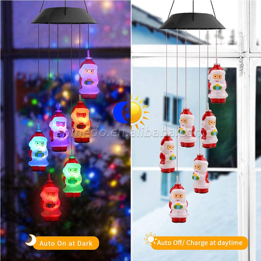 Solar Christmas Wind Chimes, Color Changing Santa Claus, Outdoor Christmas Decorations Solar Wind Chimes