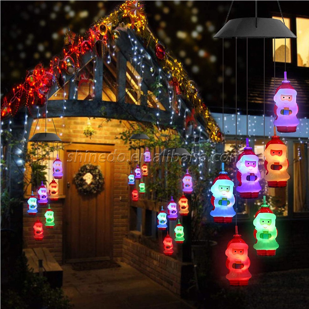 Solar Christmas Wind Chimes, Color Changing Santa Claus, Outdoor Christmas Decorations Solar Wind Chimes