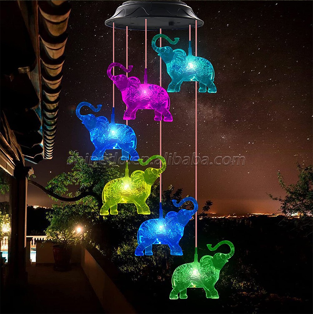 Elephant Solar Wind Chimes for Outside, Waterproof LED Solar Powered Memorial Wind Chimes with Lights, Housewarming Gifts for Garden Outdoor Patio Yard Lawn Decor