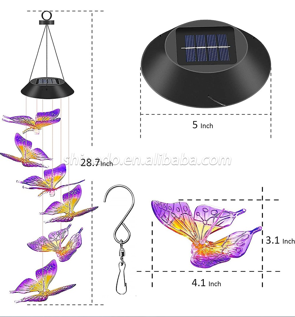 Butterfly Wind Chimes Outdoor, Color-Changing Waterproof LED Mobile Solar Powered Light for Home Party Yard Garden Decoration, Birthday Gifts for Women, Gifts for Mom Grandma Teacher