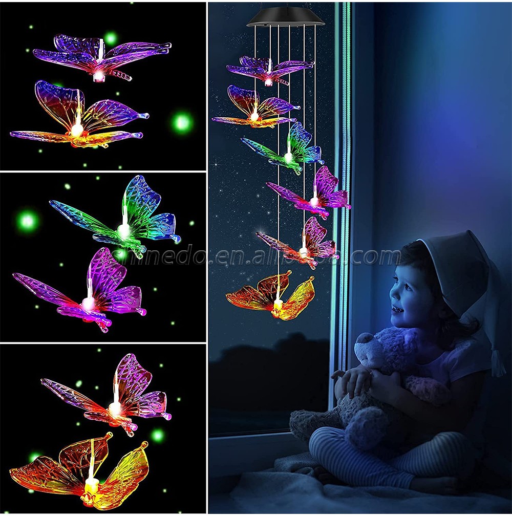 Butterfly Wind Chimes Outdoor, Color-Changing Waterproof LED Mobile Solar Powered Light for Home Party Yard Garden Decoration, Birthday Gifts for Women, Gifts for Mom Grandma Teacher