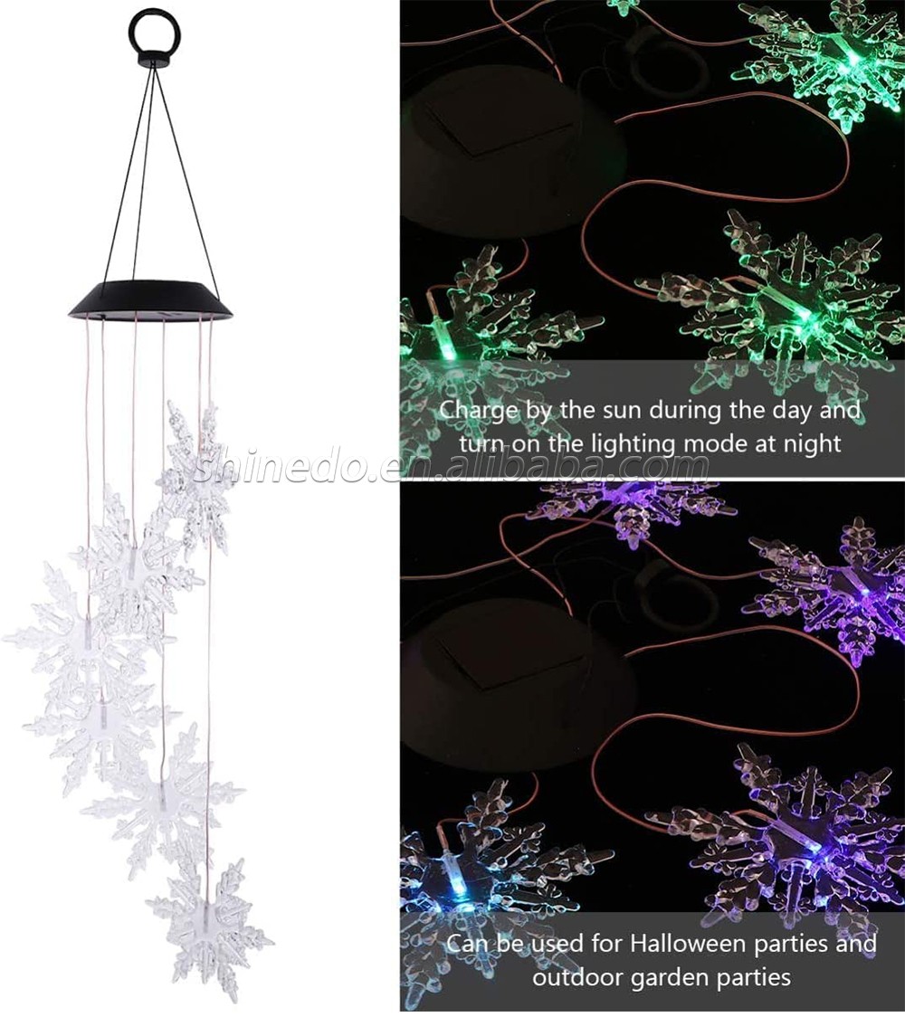 Color Changing Wind Chime Crystal Snowflake LED Wind Chime Wind Mobile Portable Waterproof Outdoor Decorative