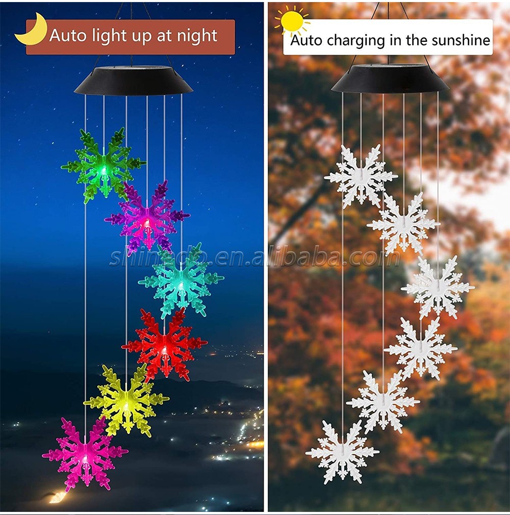 Color Changing Wind Chime Crystal Snowflake LED Wind Chime Wind Mobile Portable Waterproof Outdoor Decorative