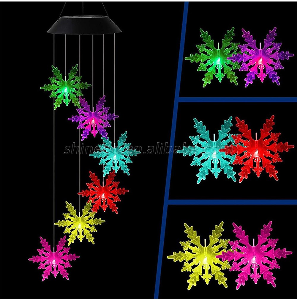 Color Changing Wind Chime Crystal Snowflake LED Wind Chime Wind Mobile Portable Waterproof Outdoor Decorative