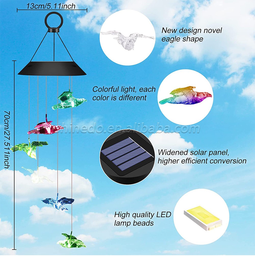 Color Changing LED Eagle Solar Wind Chime Hanging Light Waterproof Solar Powered Hnaging Decorative