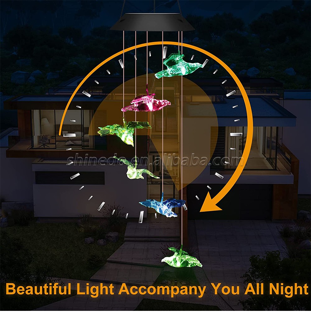 Color Changing LED Eagle Solar Wind Chime Hanging Light Waterproof Solar Powered Hnaging Decorative
