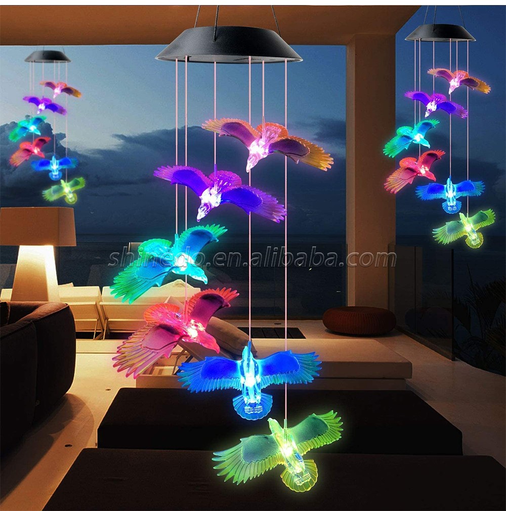 Color Changing LED Eagle Solar Wind Chime Hanging Light Waterproof Solar Powered Hnaging Decorative