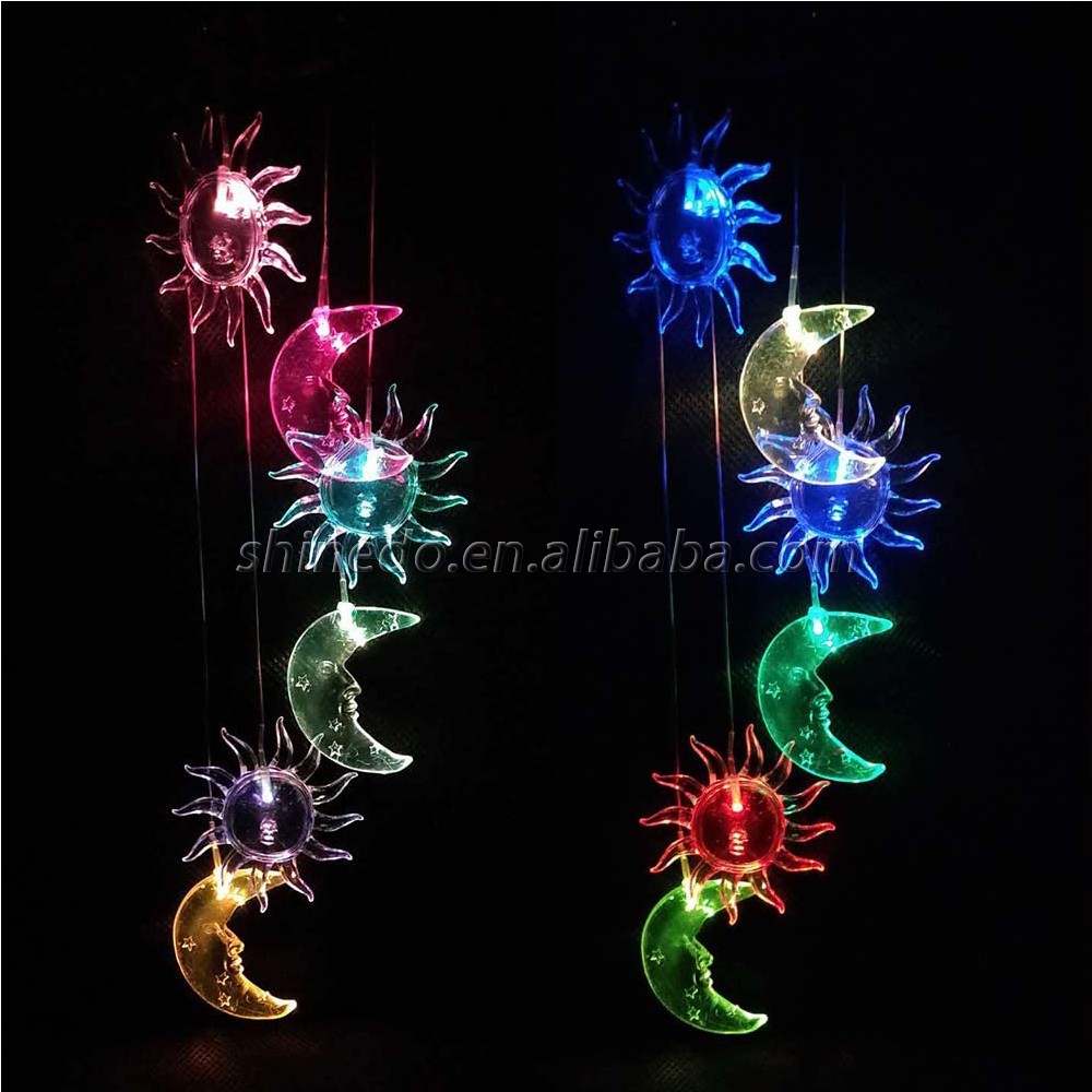 LED Solar Sun and Moon Wind Chimes Outdoor - Waterproof LED Changing Light Color Wind Chime, Six Suns and Moons Wind Chimes