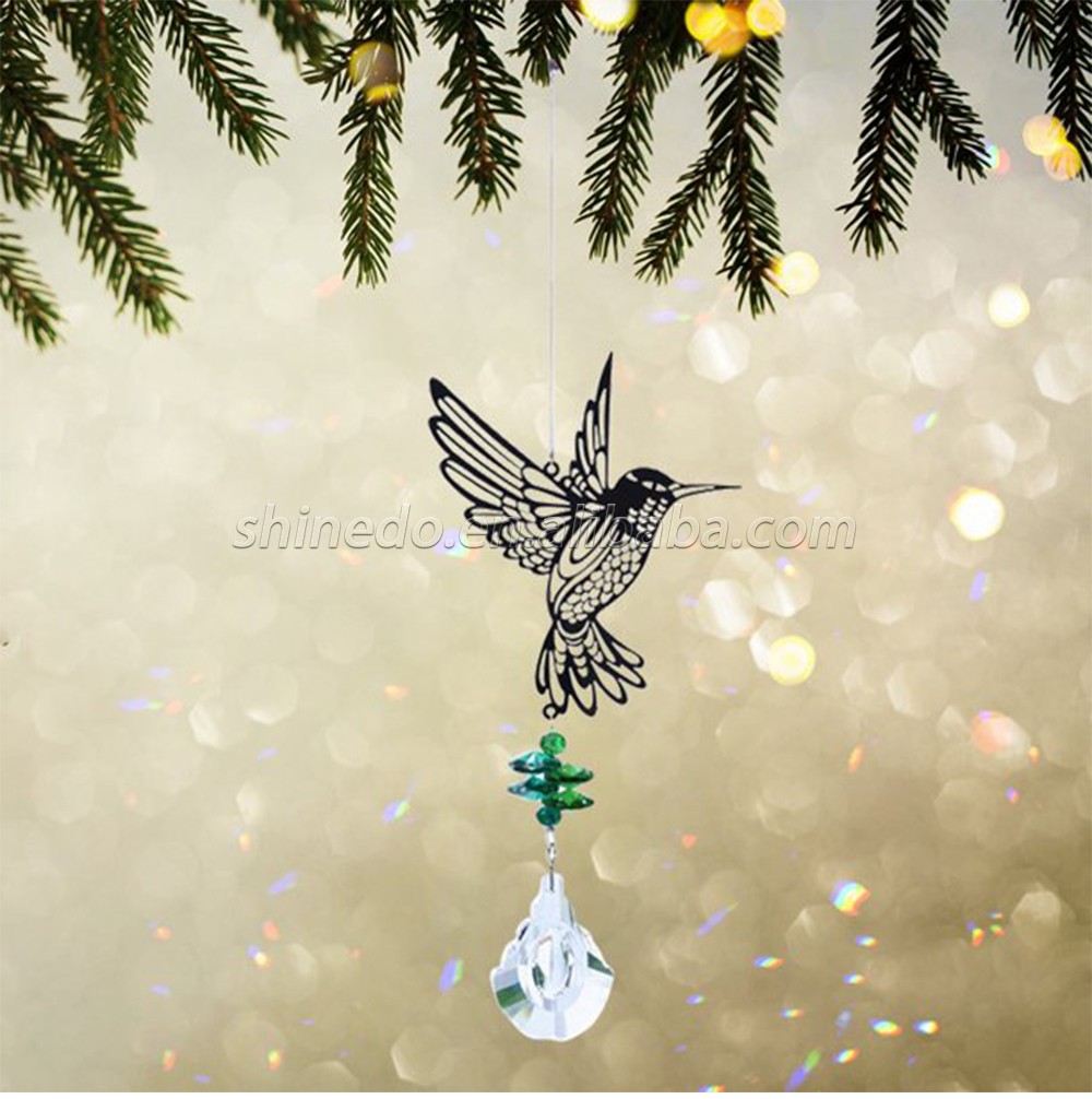 Handmade Hummingbird Crystal Prism Rainbow Maker Hanging Suncatcher