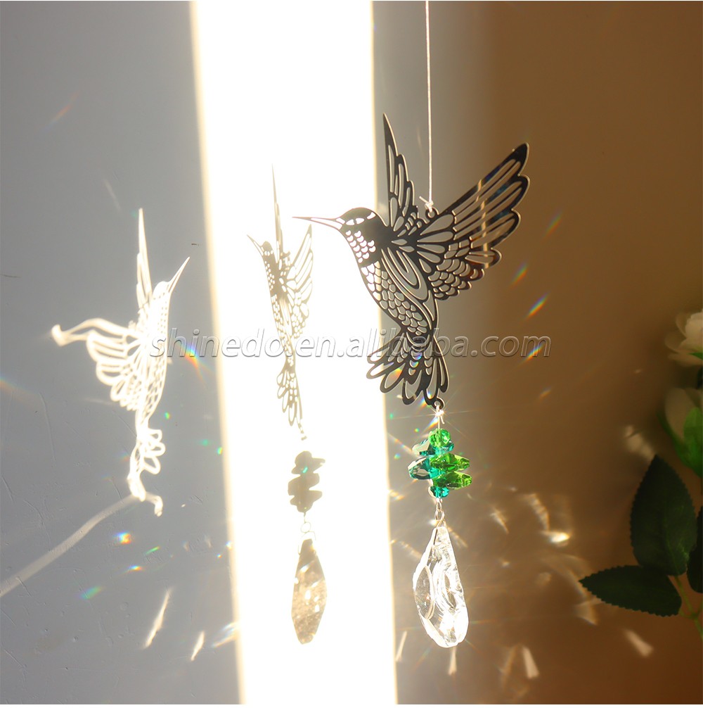 Handmade Hummingbird Crystal Prism Rainbow Maker Hanging Suncatcher