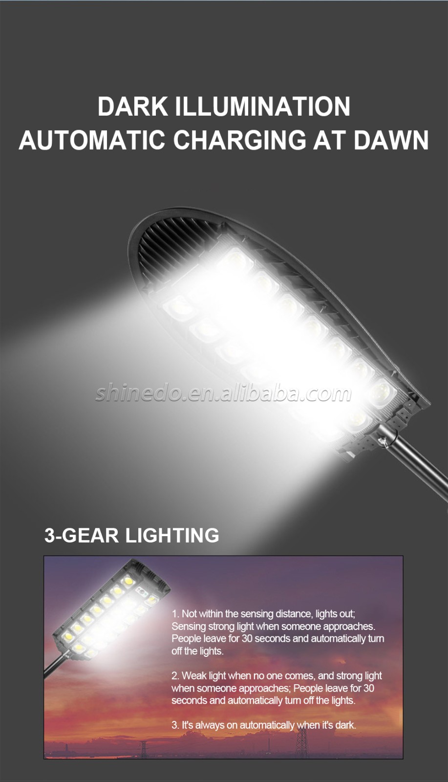 208/286/364/442/520/598 LED Highlight Solar Street Light Three Modes Induction Street Light SD-SSE189