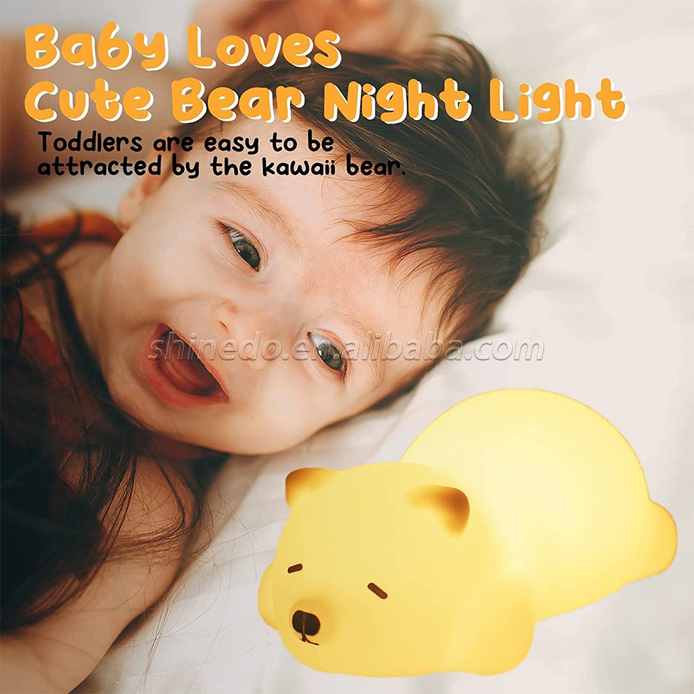 Sleeping Bear Night Light Soft Animal Silicone Night Light for Kids Room Bedroom SD-SR038