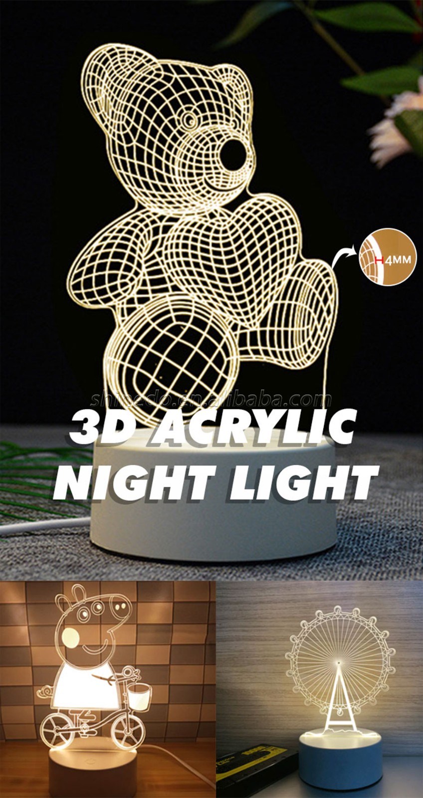 3D Led Night Light Acrylic 3D LED Touch Base with USB Cable SD-SR029