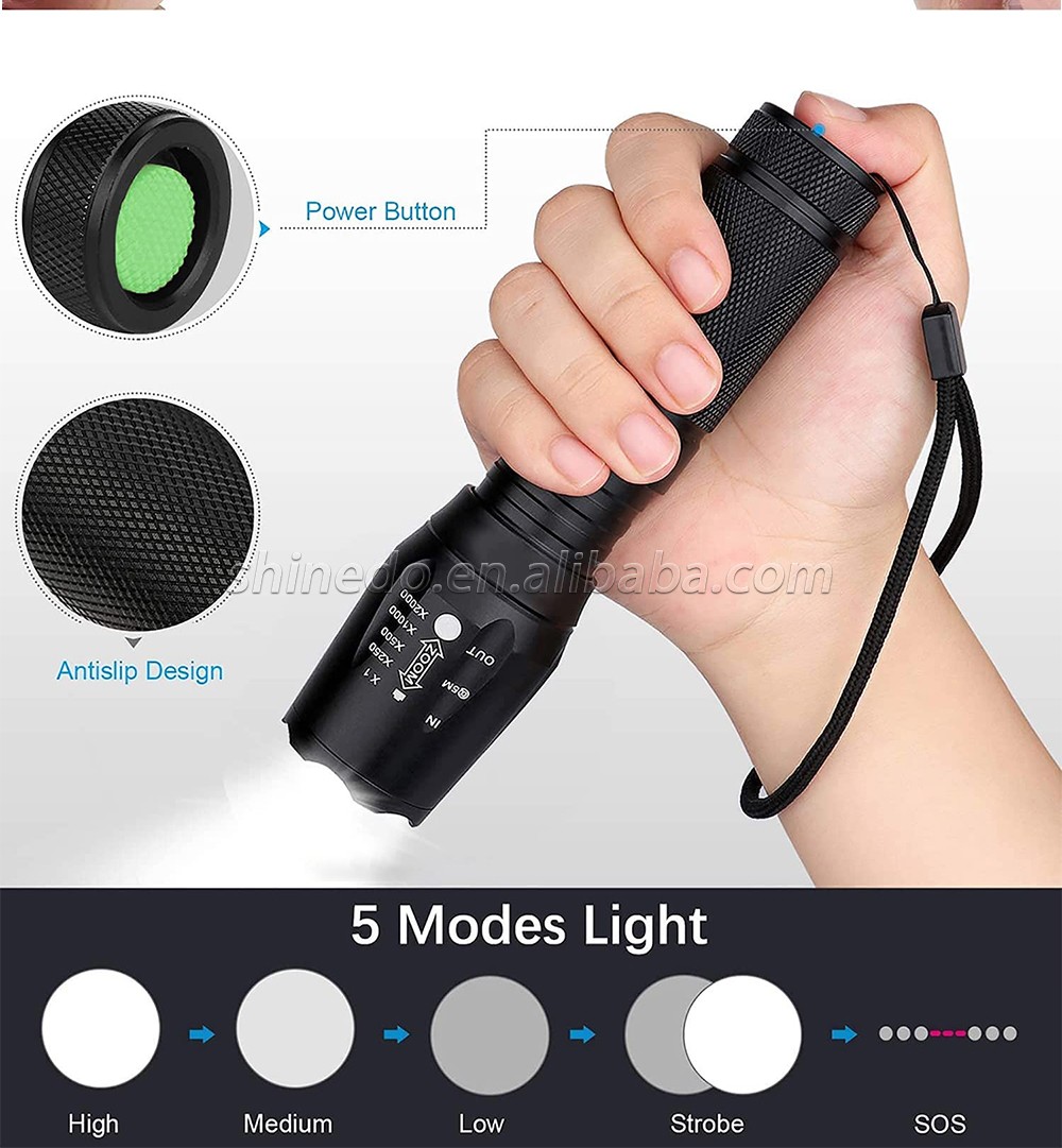 Hand LED flash torch light Outdoor 1200 Lumen XML T6 Waterproof LED Zoomable Flashlight