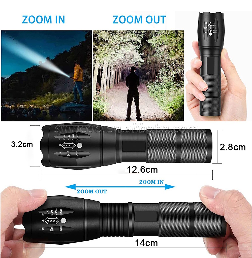 Hand LED flash torch light Outdoor 1200 Lumen XML T6 Waterproof LED Zoomable Flashlight