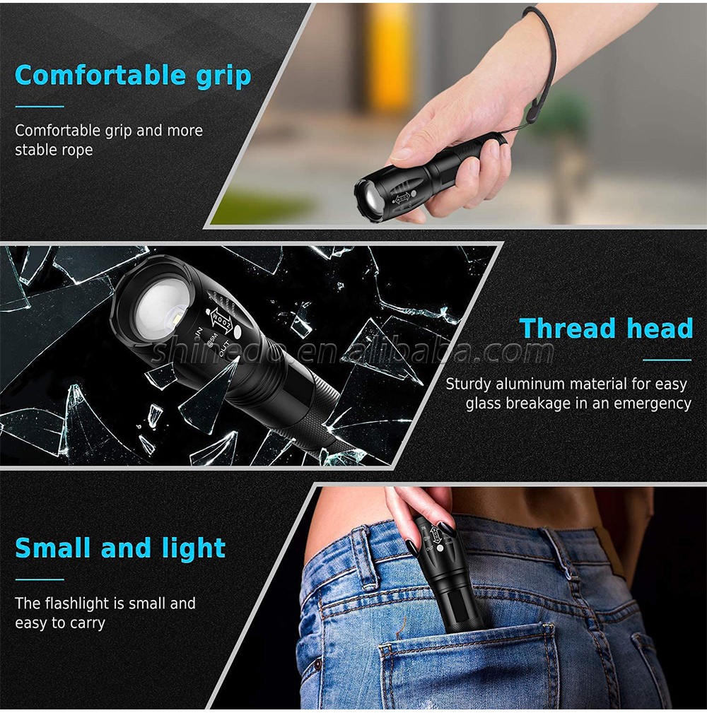 Hand LED flash torch light Outdoor 1200 Lumen XML T6 Waterproof LED Zoomable Flashlight