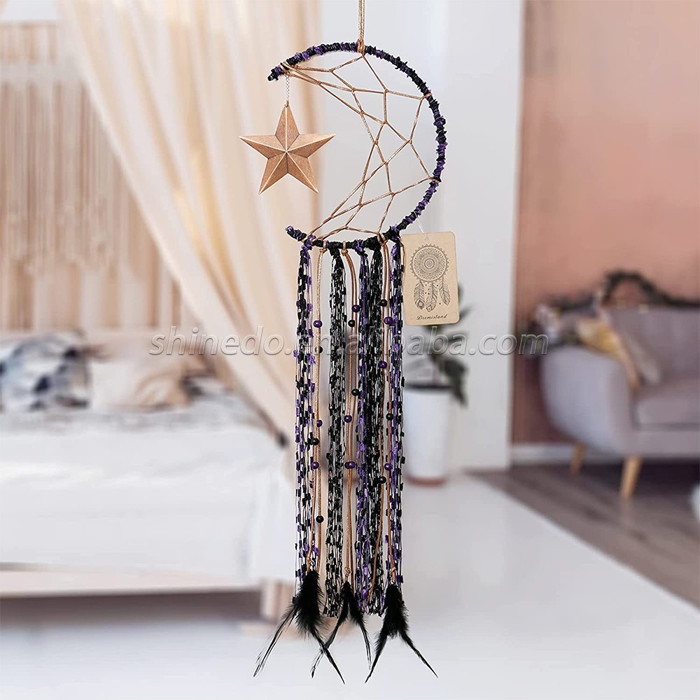 Blue Dream Catcher Handmade Half Circle Moon Design Dream Catcher Feather Hanging