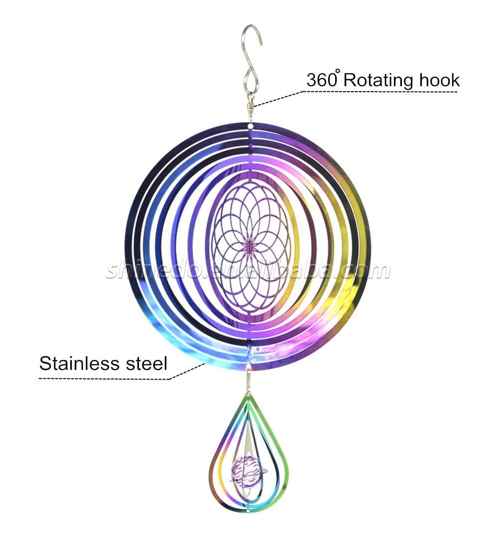 Round metal hanging colorful spiral sublimation rotary wind spinner for garden yard outdoor indoor decoration