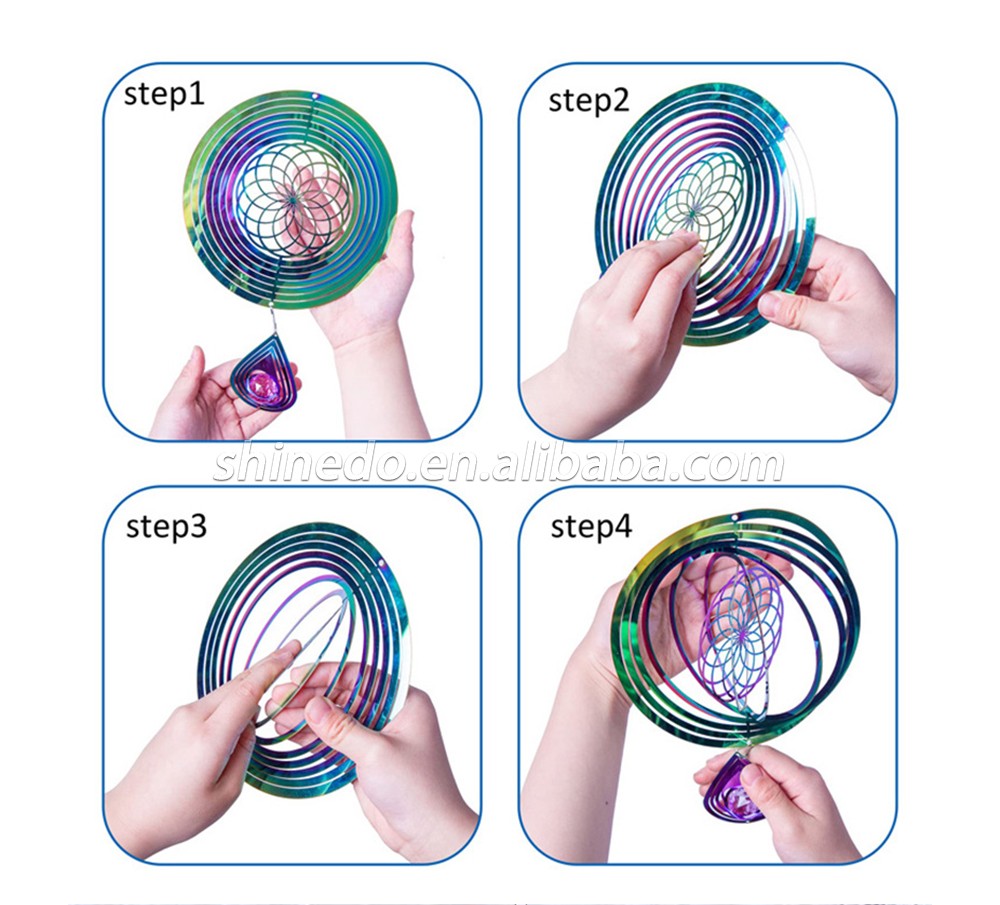 Round metal hanging colorful spiral sublimation rotary wind spinner for garden yard outdoor indoor decoration