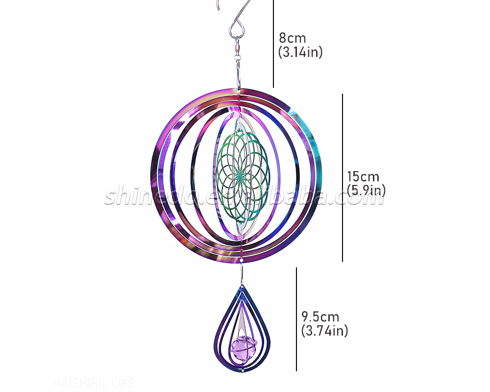 Round metal hanging colorful spiral sublimation rotary wind spinner for garden yard outdoor indoor decoration