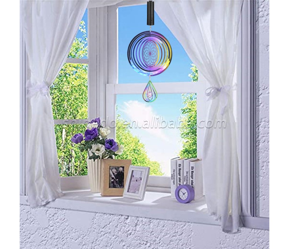 Round metal hanging colorful spiral sublimation rotary wind spinner for garden yard outdoor indoor decoration