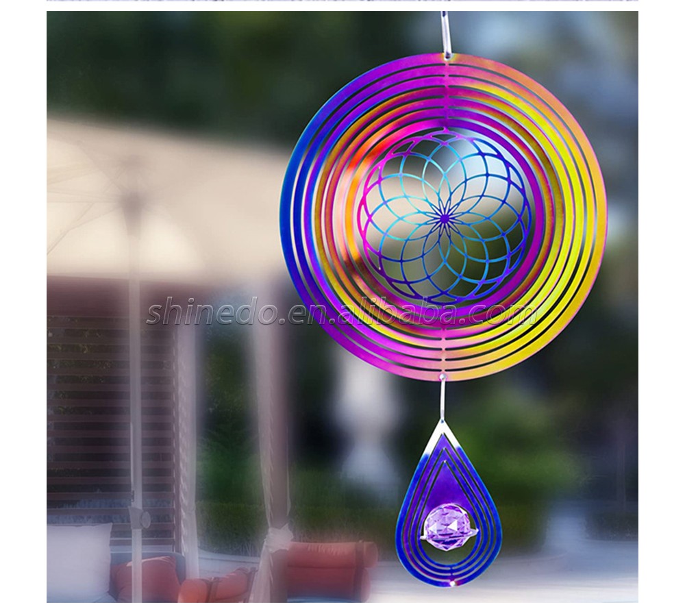 Round metal hanging colorful spiral sublimation rotary wind spinner for garden yard outdoor indoor decoration