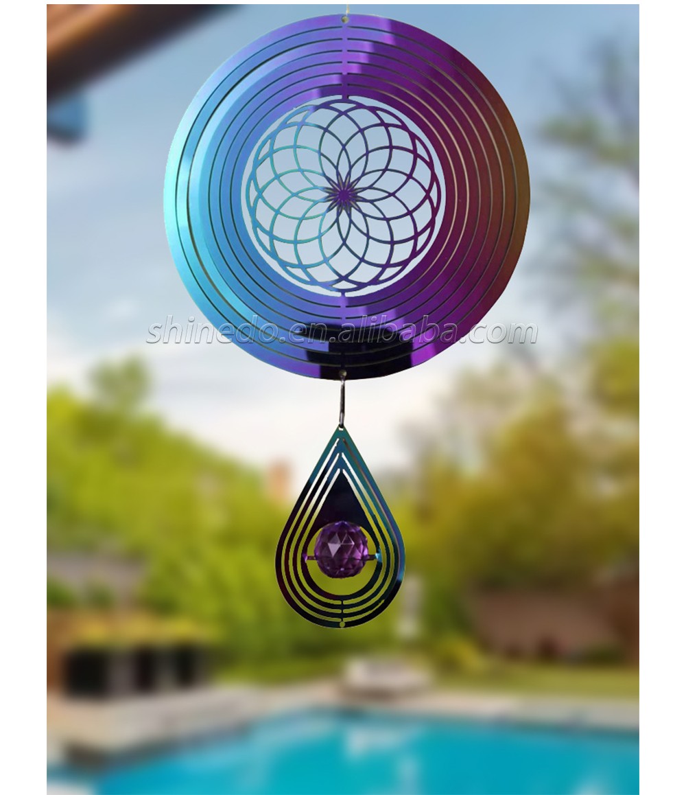 Round metal hanging colorful spiral sublimation rotary wind spinner for garden yard outdoor indoor decoration