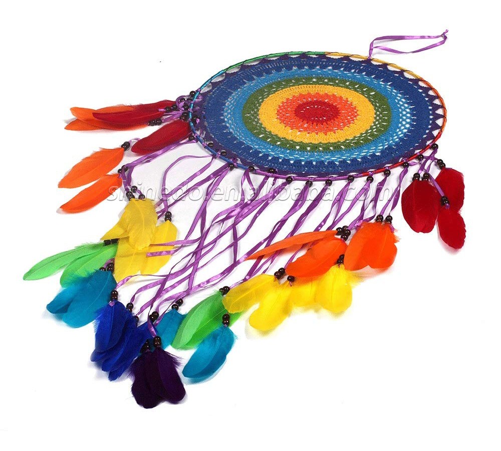 Large handmade round feather dream catcher Indoor bedroom room decoration