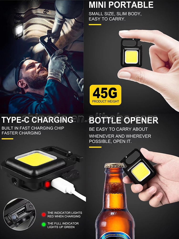 Mini 3 light Modes Bright LED light USB  Rechargeable torch Small Pocke Camping Work Keychain Flashlight Light