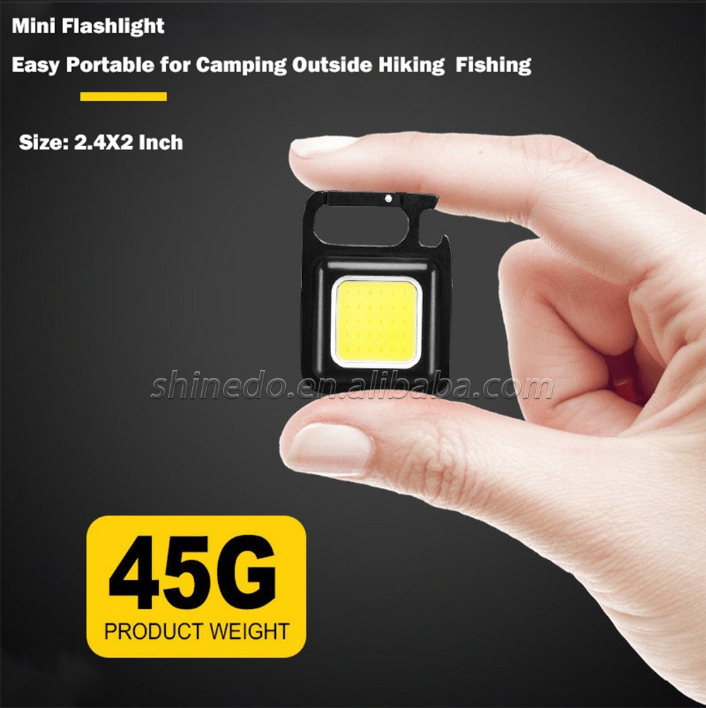 Mini 3-in-1 portable pocket keychain light bottle opener and magnet base COB small flashlight waterproof LED work light