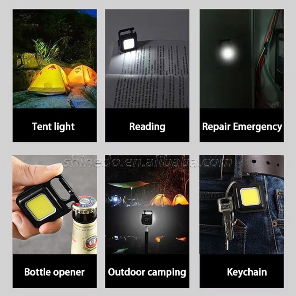 Mini 3-in-1 portable pocket keychain light bottle opener and magnet base COB small flashlight waterproof LED work light