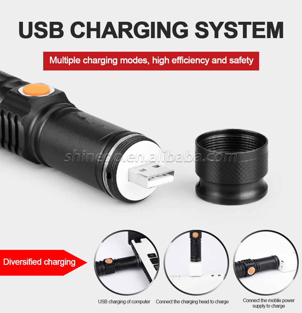 LED USB  Charge Flashlight with Stable Function, 18650 Lithium Battery Aluminium Alloy Made Tactic Flashlight