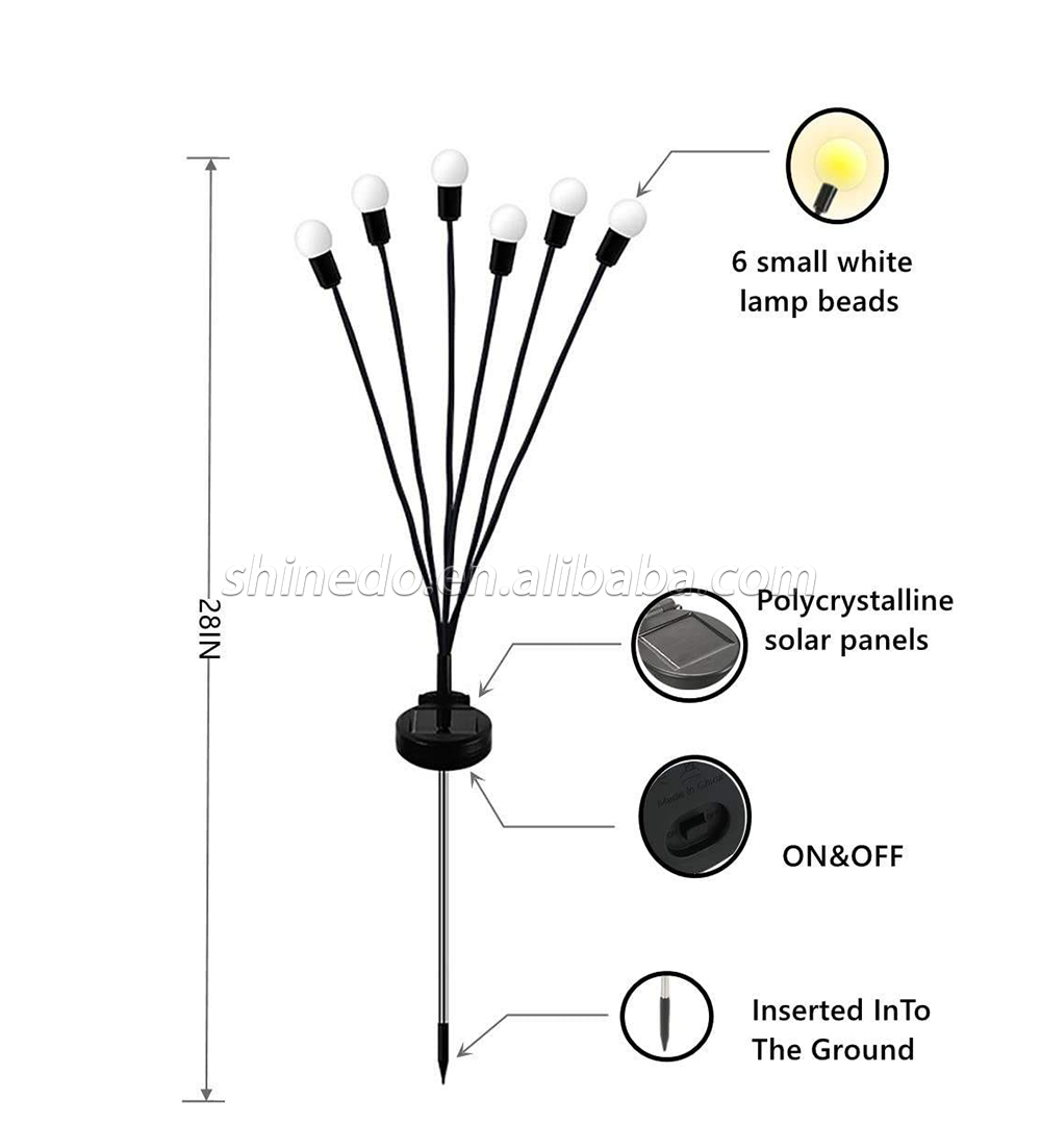 Outdoor Waterproof Holiday Firework 6LED Solar Garden Light Powered Firefly Lamp Starburst Solar Light