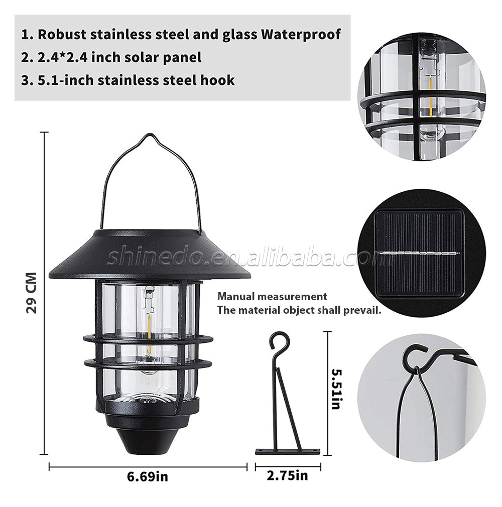 Solar Lantern Outdoor Lights, Hanging Wireless Waterproof Lantern Lights with Wall Mount Kit