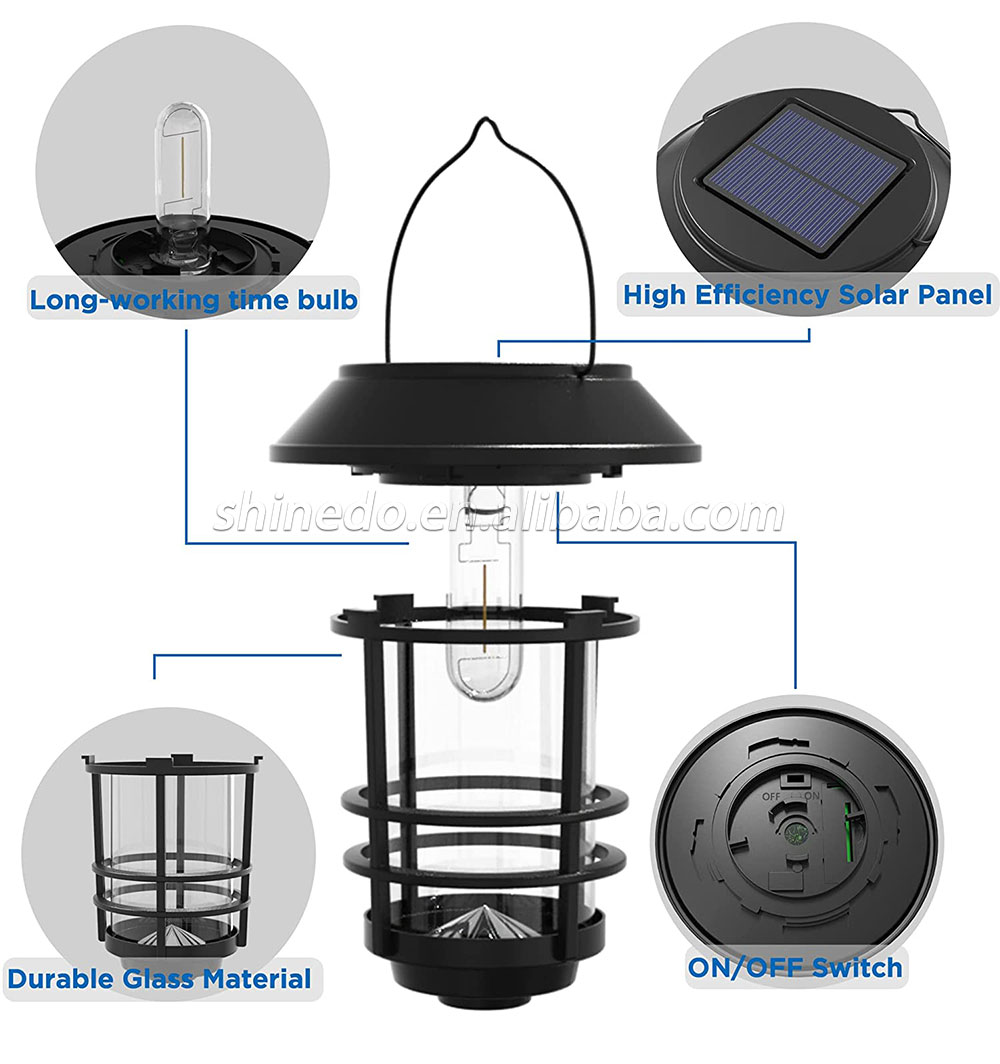 Solar Lantern Outdoor Lights, Hanging Wireless Waterproof Lantern Lights with Wall Mount Kit