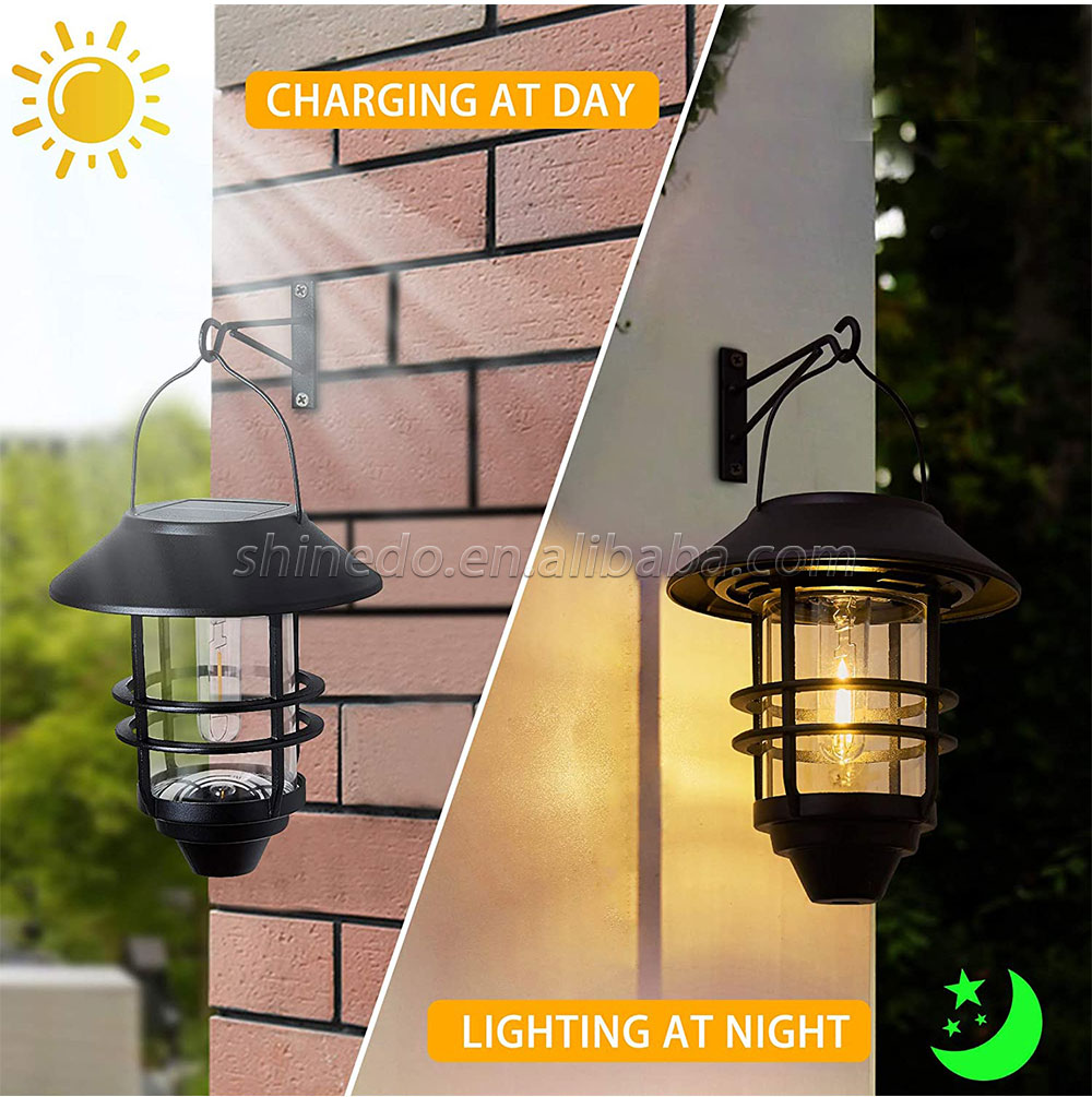 Solar Lantern Outdoor Lights, Hanging Wireless Waterproof Lantern Lights with Wall Mount Kit