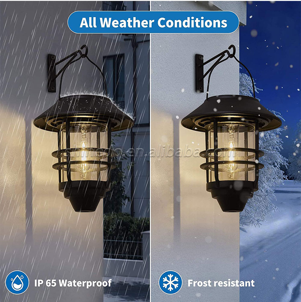 Solar Lantern Outdoor Lights, Hanging Wireless Waterproof Lantern Lights with Wall Mount Kit