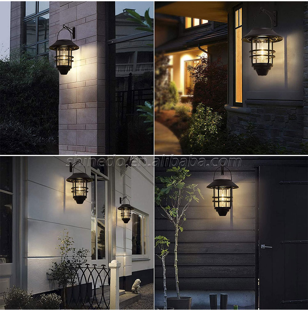 Solar Lantern Outdoor Lights, Hanging Wireless Waterproof Lantern Lights with Wall Mount Kit