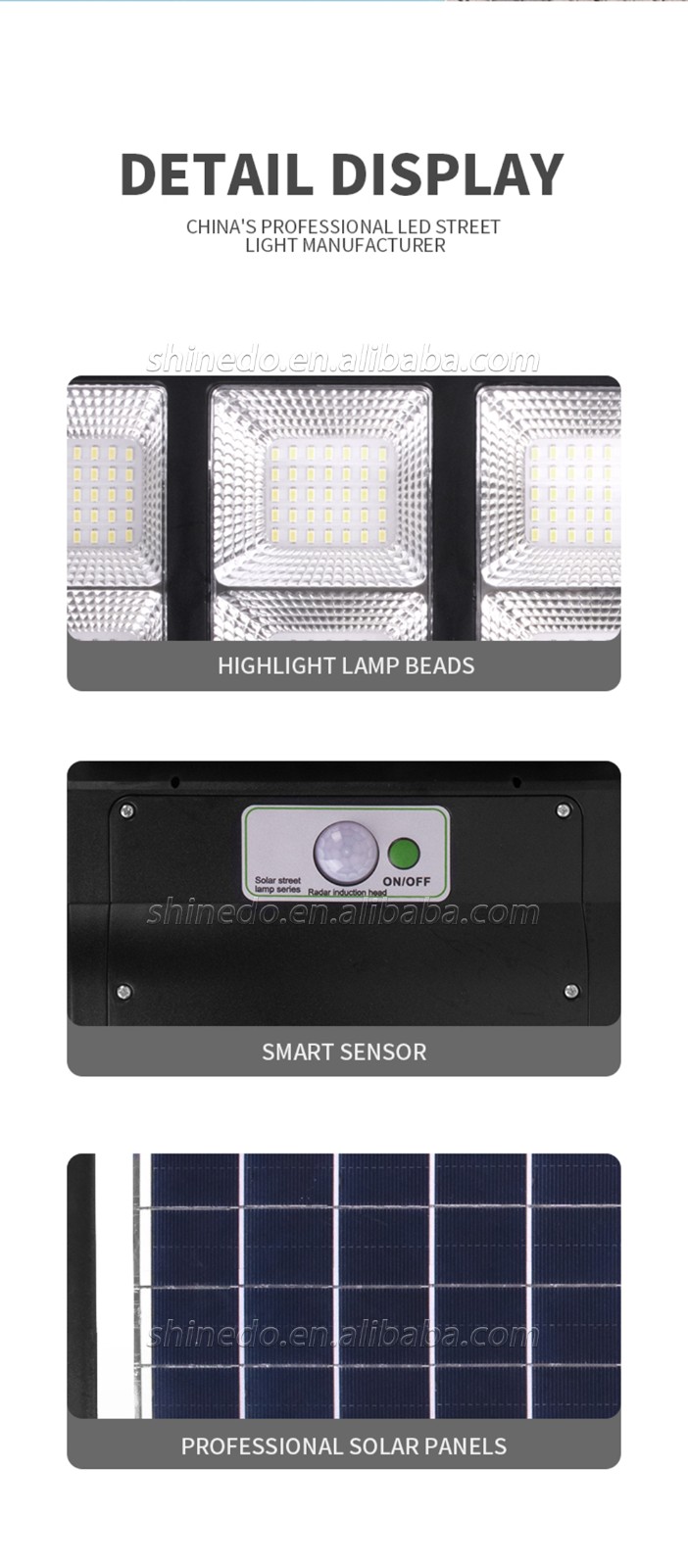 Street Light Solar Powered LED Beads Auto Radar Sensor Wall Lamp Waterproof Remote Control Lighting for street yard decoration
