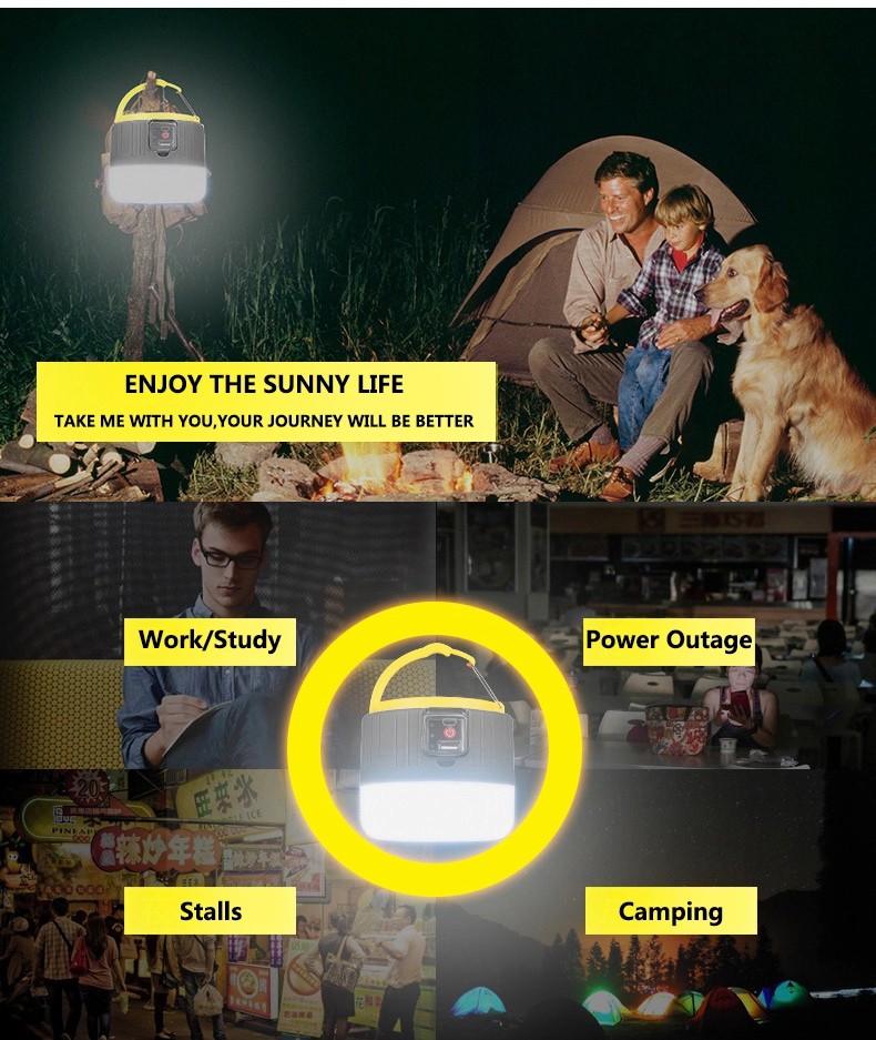 Solar Light 3 Modes Power Bank Waterproof Emergency LED Camping Lights Rechargeable Camping Lantern with Remote