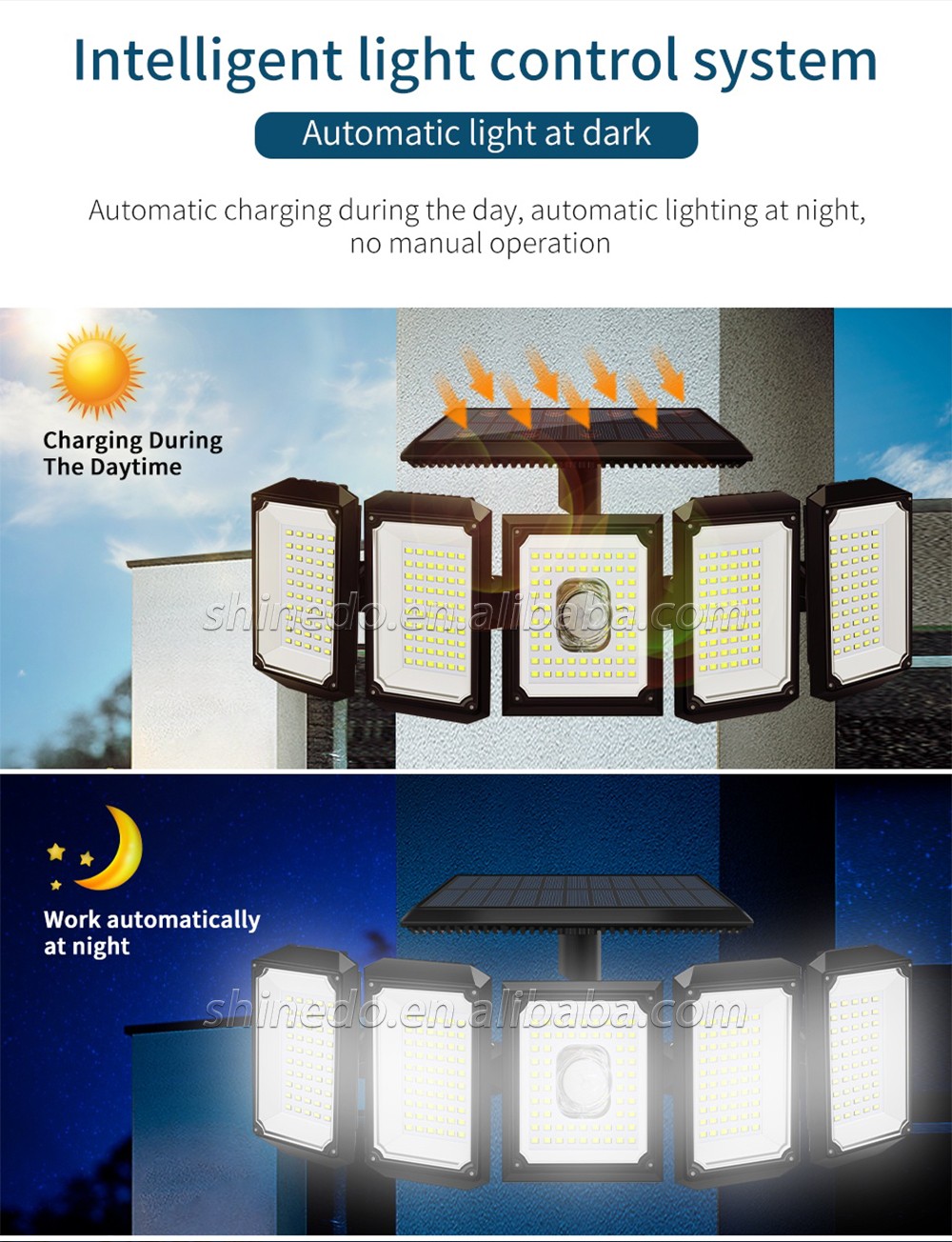 Super Bright 300 LED Solar Light IP65 waterproof motion sensor Outdoor Solar 5 head remote control wall gardenn light security