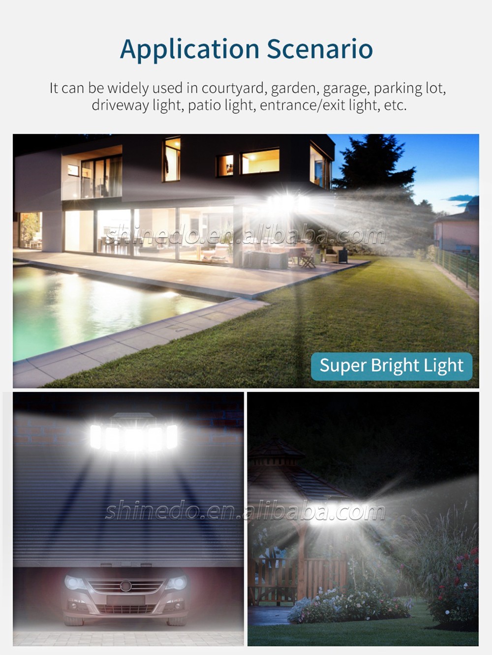 Super Bright 300 LED Solar Light IP65 waterproof motion sensor Outdoor Solar 5 head remote control wall gardenn light security