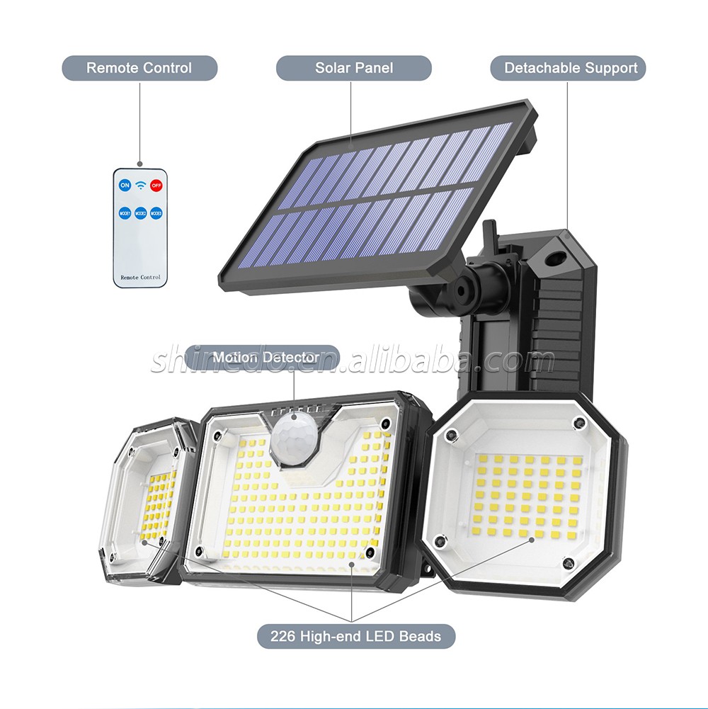 Outdoor Solar Floodlight 226LED 6500K LED Solar Motion Sensor Light 3 modes Wide Angle lighting IP65 Waterproof security light