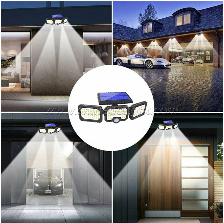 142LED Three Head Solar Lamp PIR Motion Sensor Waterproof Adjustable Angle Lights Solar garden Wall Light