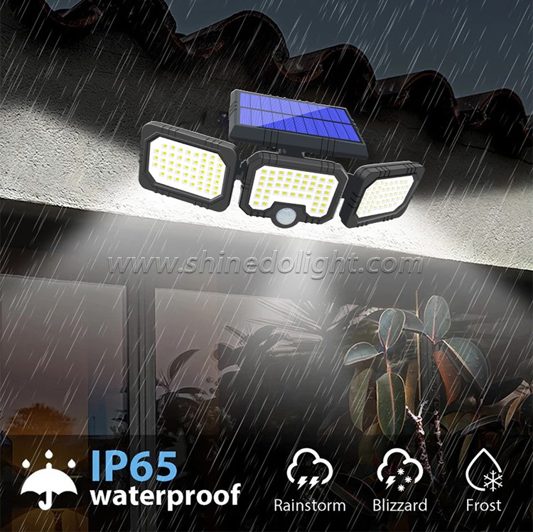 142LED Three Head Solar Lamp PIR Motion Sensor Waterproof Adjustable Angle Lights Solar garden Wall Light
