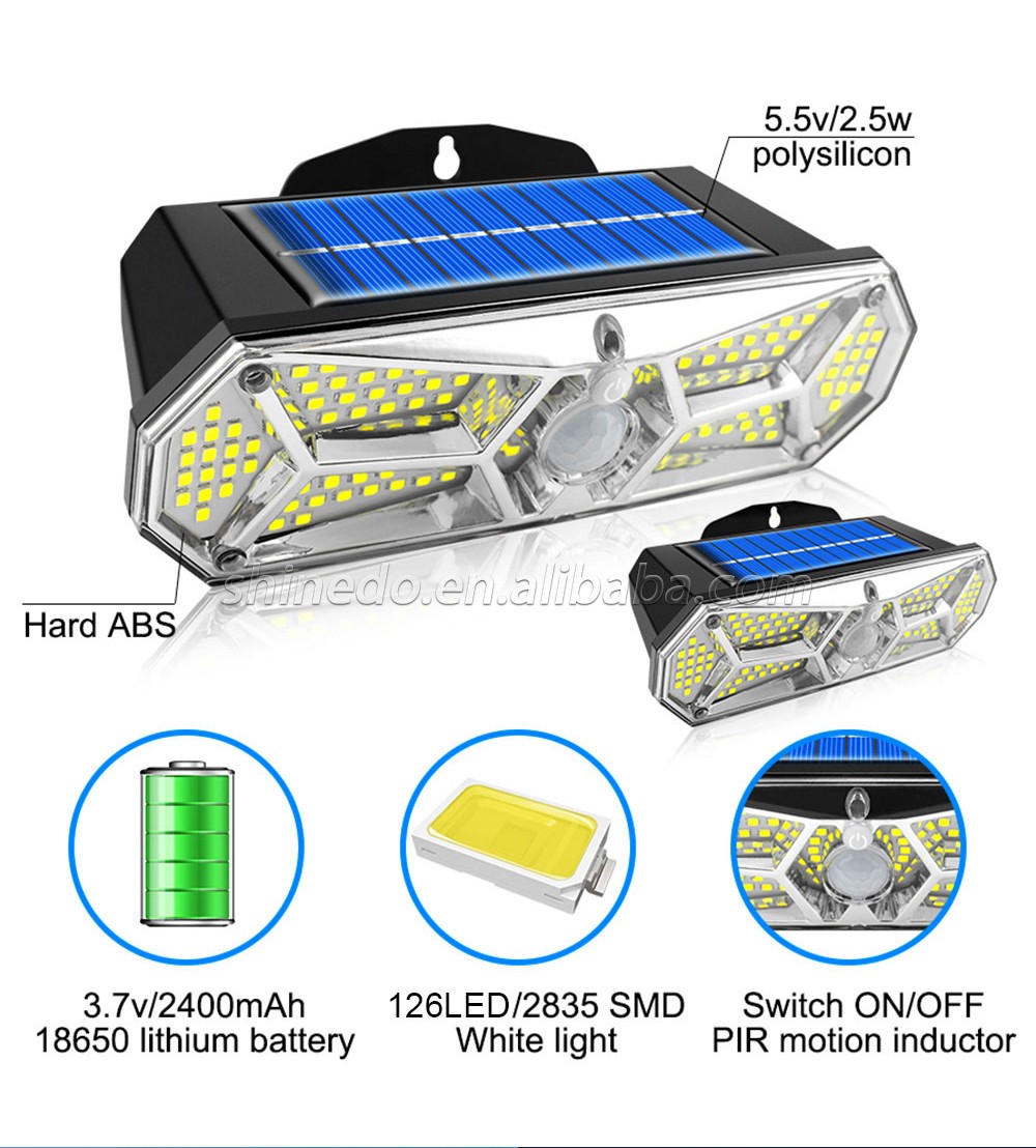 Newest 126 led Solar Motion Sensor Light For Home, Outdoor Emergency Security Garden Solar Wall Light