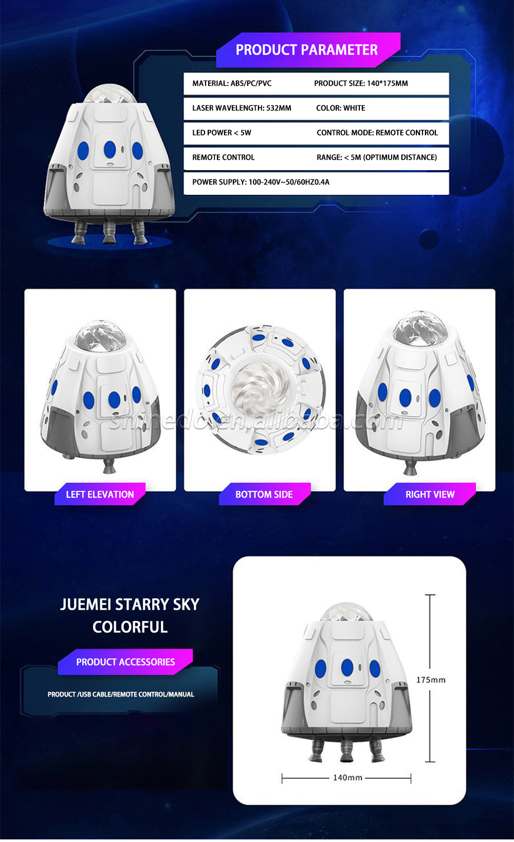 LED Space capsule Cosmic Aurora bedroom romantic atmosphere projection light lamp Bluetooth speaker Galaxy projector