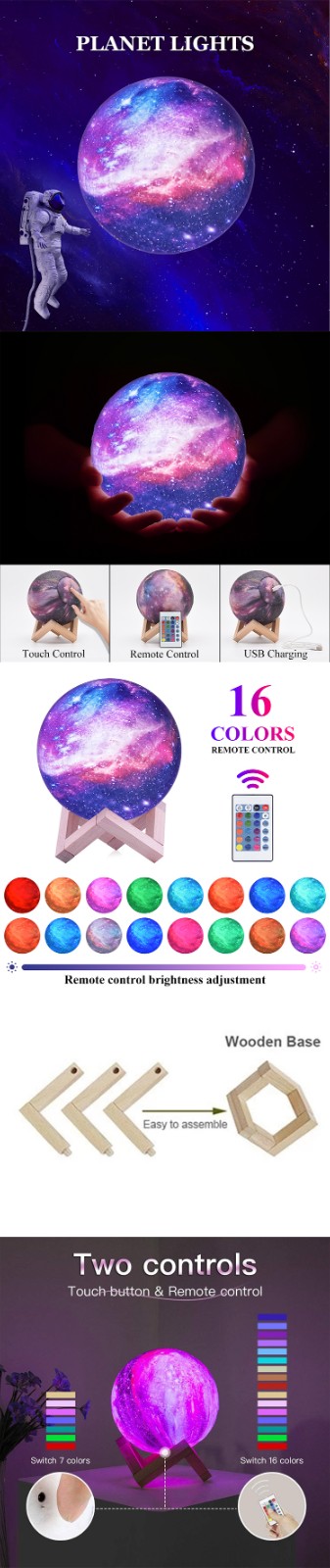 3D Moon Lamp Moon Touch USB Rechargeable Light With Remote Control LED Night Light For Home Decoration Lamp Night Light