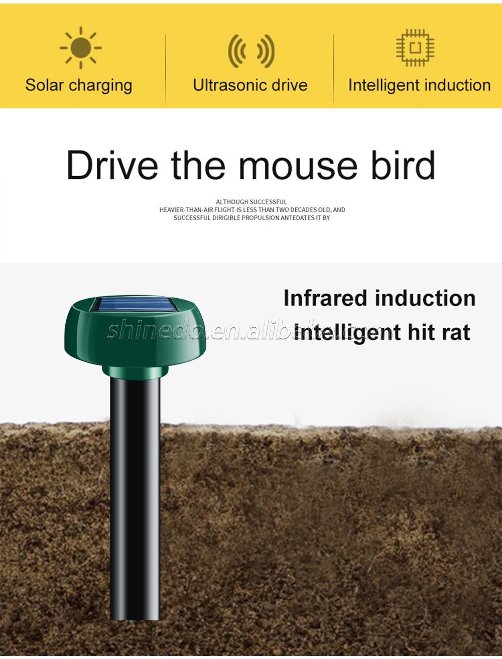 Solar Mole Repellent Ultrasonic Groundhog Repeller Snake Rodent Gopher Spikes Chaser Pest Control for Lawn Garden